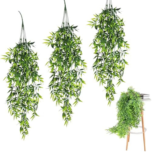 RHQFDM Plantas Artificiales Colgantes 4 Pcs Hojas de Bambú Planta Colgante 83CM Plantas de Plástico Colgantes Hoja de Bambú Artificial Decoración para Balcones Jardines Interior Decoración de Paredes