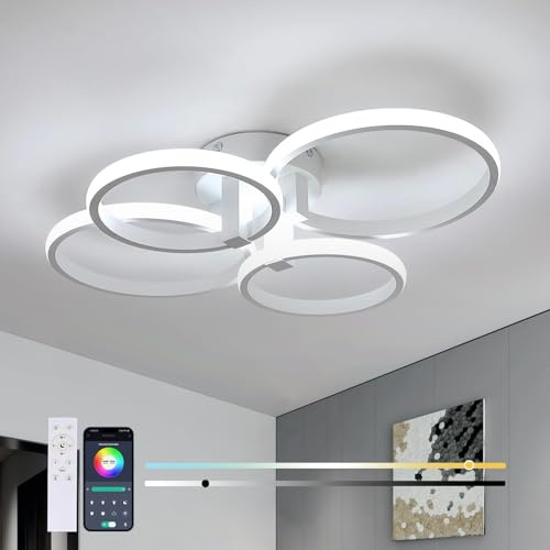 SENQIU Lámpara de Techo Regulable 76W con Mando Distancia 3000K-6500K | Plafon LED Techo Redondo Modernos, Luz de Techo Salon para Sala de Estar, Dormitorio, Comedor, Cocina, Blanco