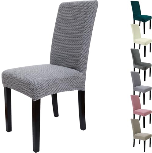 Zindoo Stuhlhussen 6er Set Strukturmuster Stretch Stuhlbezug Grau | Dickes Stretchgewebe, für Küche, Esszimmer, Hochzeit, Familie Dekoration, Abnehmbar, Waschbar, mit Elastischen Fixierbändern