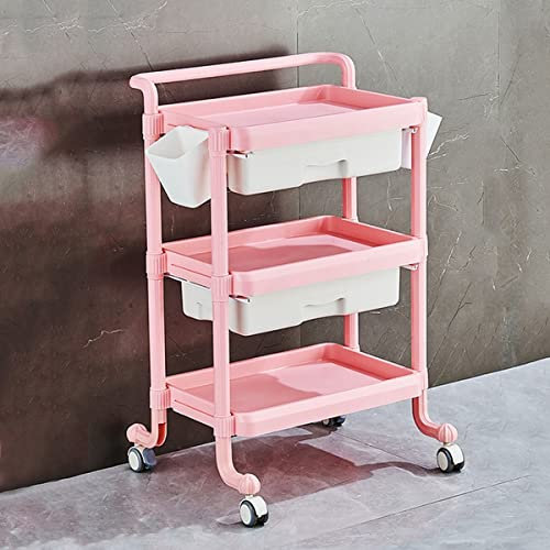 CLLBANT Servierwagen aus Kunststoff, multifunktionaler Wagen mit Griff, 3-stufiger Kosmetikwagen mit Aufbewahrungsbox, Richtungsrädern, für Küche, Schlafzimmer (Farbe: Weiß, Größe: 1 Dr