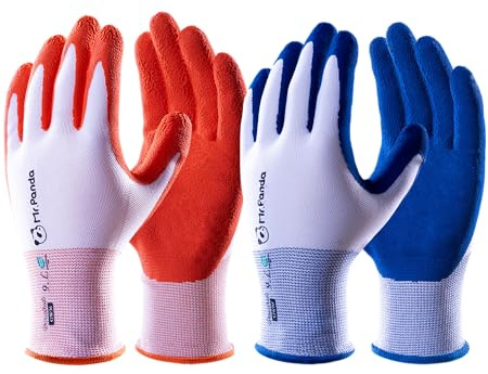 Mr.Panda 2 paires Gants de Jardinage Femme, Doux pour la Peau, Enduits Latex, Respirants, Extérieur, Bleu et Rouge, Taille 9/L