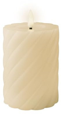 Lumineo LED Kerze mit Timerfunktion 7,5x12cm gedreht Wachs - flackernde Flamme Effekt - Echtwachskerze batteriebetrieben - Wachskerze Stumpenkerze Creme Warmweiß