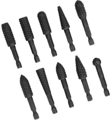 Milageto Rotationsfräser-Set, Stabschleifer-Bits, Bits aus Kohlenstoffstahl, Rotationsfeilen, Raspel-Bits zum Fräsen, Zimmerei, Holzbearbeitung, Entgraten, 10 Stück