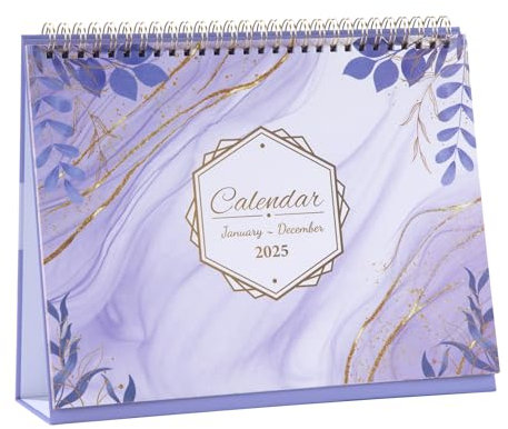 Calendario da Tavolo 2025 Calendario Gennaio 2025 - Dicembre Mensile con Promemoria Mensile per Ufficio Casa e Lavoro Segnare Appuntamenti-Impegni 25.3 X 21.1cm(Foglie Viola)