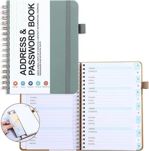 Passwortbuch Mit Alphabetischen Tabs – Adressbuch Und Passwortspeicher Für Die Büroorganisation, Kompaktes Spiralnotizbuch, Internet-Passworthalter Und Adressbuch Mit Tabs
