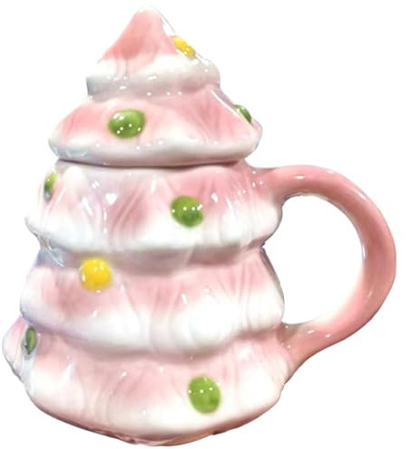 Weihnachtsbecher mit Deckel 15oz niedliche Keramik Kaffeetasse Weihnachtsbaumform hitzebeständige Tassen mit Griff Weihnachtsbechern für Tee Kaffeegetränk Geschenke