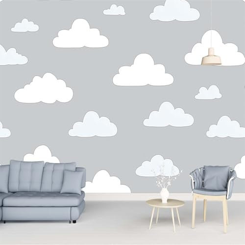 Vlies Fototapete Deko Einfaches weißes Wolkenmuster Panel Fototapete Grau Tapetenrolle Mustertapete Wandtapete modern design Dekoration - 200 x 140 cm