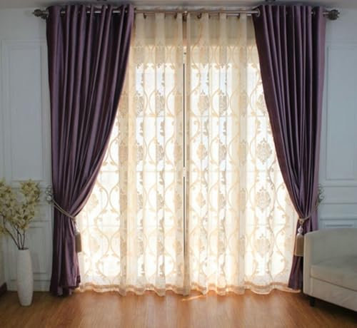 Wycian Fertiggardinen Gardinen 2er Set Lila Verdunkelung Unifarbe H160 x B132 cm (2er Pack) Polyester