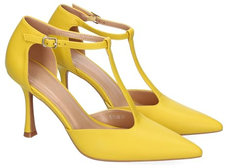 shoes&blues.es Eleganti décolleté da Donna con Tacco a Spillo, Punta Affusolata, Design Moderno con Cinturino sul Collo del Piede e Chiusura con Fibbia, Ideali per Eventi. Giallo Talla 37
