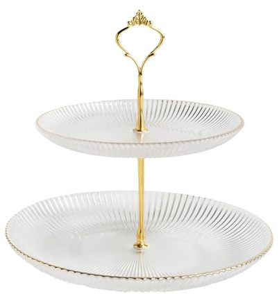 home&you - 2-stufige Etagere Riminis,Glas, Servierständer für Torte Cupcakes Macarons Donut Muffin und Obst, ⌀20/⌀27 cm- Gold