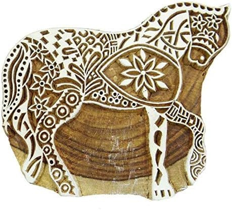 Holzdruckblock-Stempel, Pferd, handgeschnitzt, indischer Druck, Textilstoff, Bordüre, Standard, braun, 10,2 cm