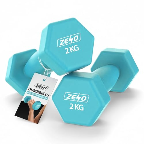 ZENO Dumbbells Set Of 2 | Dumbbells for Women | Hexagon Neoprene Weights | Hand Weights for Women | Anti-Slip & Sweat Resistant Dumbells