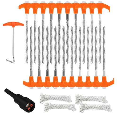 ROSYLEVE 20 Stück Zeltheringe Set, Schraubheringe, Robuste Stahl-Heringe, Drehbare Zeltheringe mit Gewinde und Seil, Schraubheringe Camping, Gewinde Drehzelthaken für Harten Boden,Wald, Wiesen