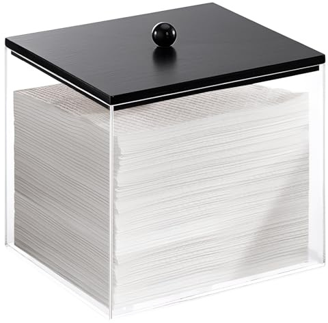 Puricon Kosmetiktücher Box, 17,3 × 16 × 15,5 cm Acryl Taschentuchbox, Einweg Gesichtshandtuch, Tissue Box für Taschentücher, Aufbewahrungsbox Badezimmer -Schwarz