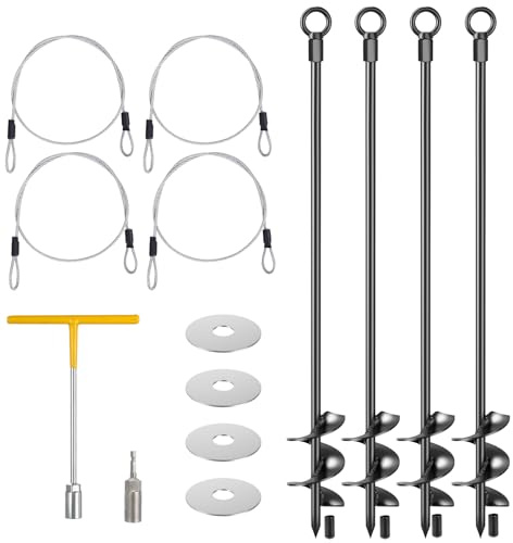hannger 4 Pcs 30 Ground Anchors Shed Anchors Kit Heavy Duty 12mm Solid Steel, Triple-Turn Helix Earth Anchors for Sheds, Carport, Canopy, Gazebo, Trampoline, Mobile Home