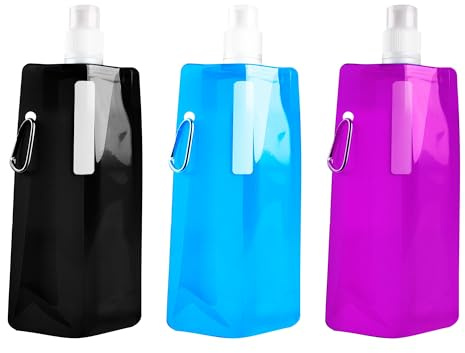 Tidora 3er Set Faltbare Trinkflaschen, 500ml BPA-freie Wasserflaschen mit Karabiner, Leicht & wiederverwendbar für Reisen, Outdoor, Sport, Schule & Büro