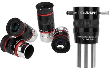 SVBONY Telescope Eyepiece FMC Broadband Green Film Telescope Accessory 1.25 68 Degree Ultra Wide Angle Bundle with SV216 2X Barlow Lens, 1.25inch FMC 4-Elements APO Apochromatic Barlow