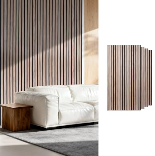 GreenClad Wood Slat Wall Panels for Wall, 4-Piece Acoustic Wood Panels for Interior Wall Decor, Sound Absorbing Decorative Panels for Accent Wall, 47.3 x 24 Each (Walnut)