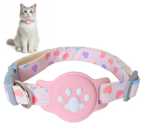 Airtag Katzenhalsband, Dehnbares Kätzchenhalsband mit Apple Air Tag Halterung, Leicht und Bequem, Ultra Elastische GPS Katzenhalsbänder für Katzen, Kätzchen und Welpen,Rosa