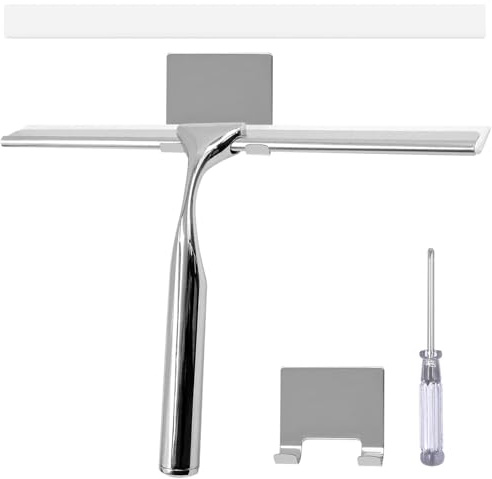 Ennoxwi Stainless Steel Shower Squeegee with Holder–Shower Screen Wiper & Window Squeegee,Includes Mounting Tools for Streak‑Free Cleaning of Shower Cubicles,Bathroom Tiles,Mirrors and Glass Surfaces