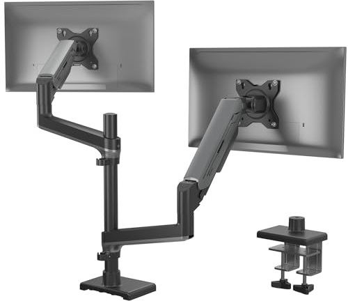 ETHU Tall Pole Dual Gas Spring Monitor Arm for 17-38 Screens up to 12kg | Vertical Dual Monitor Stand, Tall Pole Gas Spring Desk Mount, Full Motion VESA Mount, Dark Grey
