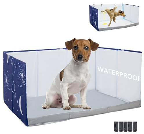 Dog Litter Box with High Walls,Pee Pad Holder Tray for Indoor Dog Potty,No Assembly,No Spill,Waterproof,Easy to Clean,Portable for Travel (Blue Star, M-36''Lx23.6''Wx16''H)