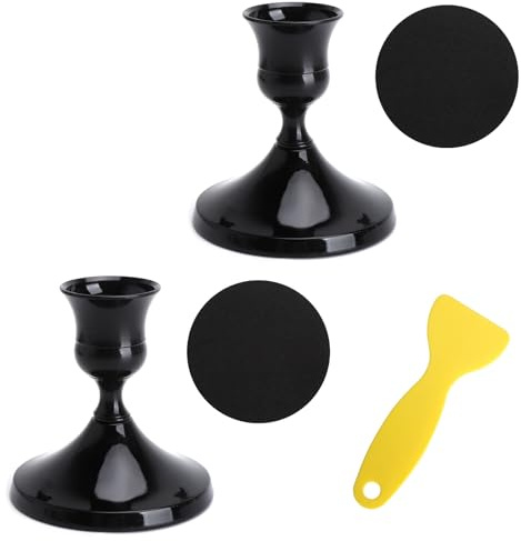 KQDRAVINE 2 Stück Kerzenständer Stabkerzen, Kerzenhalter Stabkerzenhalter Vintage mit Gelber Schaber, Kerzenständer Schwarz Metall für Hochzeiten Advent Halloween Weihnachten Taufen