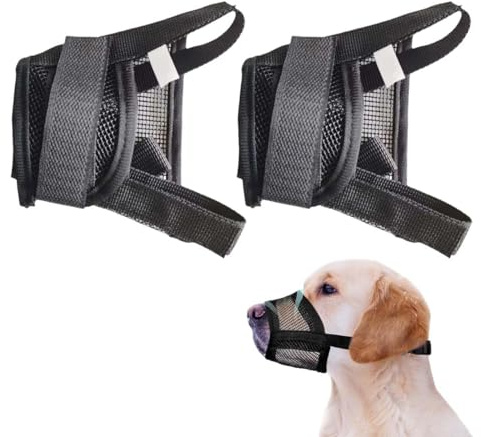 GNALIA Bozal Perro Pequeño 2 Unidades Negro, Bozal De Nailon Suave Transpirable Talla M Antiladridos Y Antimordidas