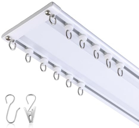 Silent - Barra de cortina de metal invisible de 2 vías de 1 a 6 m, para divisor de habitación, cenador, ducha, dormitorio (blanco, 3,1 m), fácil instalación sin ruido