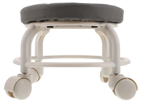 IWOWHERO Tabouret Rond à roulettes Pivotant Bas pour Spa et Salon de Coiffure Assise Simili-Cuir Rotation Hauteur