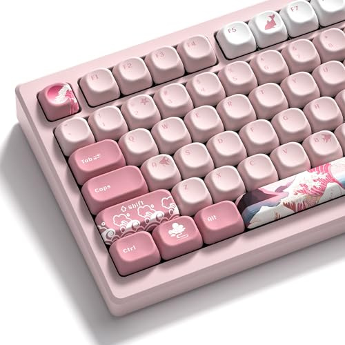 Womier Pink Cute Keycaps Kanagawa, PBT Keycaps for Mechanical Keyboard Dye-Sublimated Sakura Anime Theme, MOA Profile 126-Key Set for 60 65 75 100 Percent Keyboards