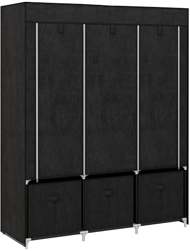 HOMCOM Armadio in Tessuto Salvaspazio, Guardaroba Pieghevole con Ripiani e Cassetti, Ante Avvolgibili con Zip, 125x43x162.5cm, Nero