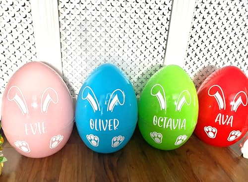 Personalised Jumbo Plastic Easter Egg, Multiple Colours Available, Large Egg-Shaped Decoration (Baby blue, Large bunny with name)