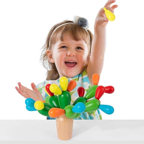 Generisch Jeu d'empilage en Bois de Cactus - Jouet d'équilibre en Bois Naturel - Puzzle de tri Arc-en- - Activité éducative - Focus de développement - Amélioration de la motricité Fine - Œil