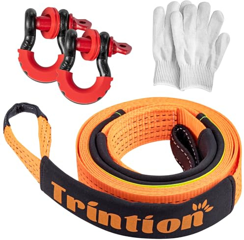 ARATERVIO 10T (22,000 Lbs) Hochleistungs-Abschleppseil 5M x 5CM Premium Nylon Abschleppgurt mit 2 verstärkten Haken und 1 Paar Handschuhen für Auto, SUV, LKW, Geländewagen (Orange)