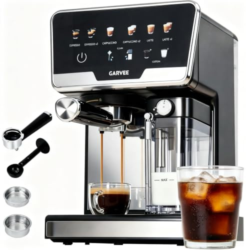 Espresso Machine 20 Bar, 1450W Coffee Machines with Double Boiler, Automatic Milk Frother & Self-Cleaning Function, with 2L Water Tank & 500ML Milk Tank,6 Programs,for Cappuccino,Latte,and Espresso