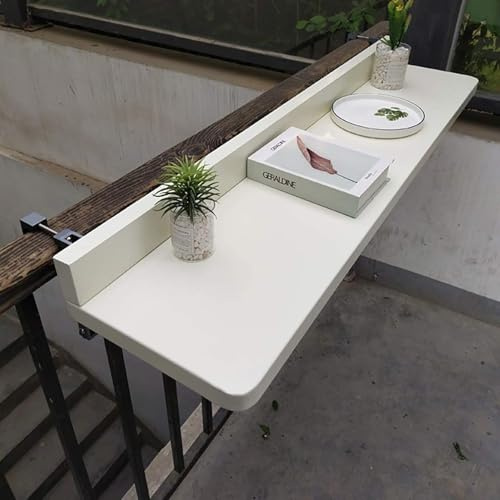 Hopfällbart balkonghängbord - 5-vägs höjdjusterbart hängbord för balkong, terrass och trädgård (hopfällbart, räckesbord, platsbesparande) (vit, 120 * 40 cm)