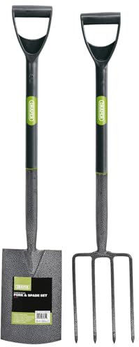 Draper Carbon Steel Garden Fork and Spade Set | Gardening Tools Set | Long Handled Garden Tools | 83971