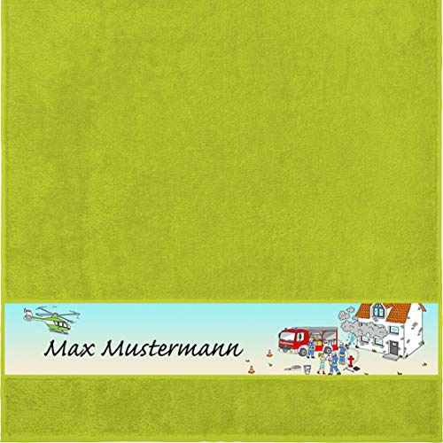 Manutextur Duschtuch mit Namen - Motiv Kinder - Feuerwehr - viele Farben & Motive - personalisiert - hellgrün - Größe 70x140 cm - persönliches Geschenk