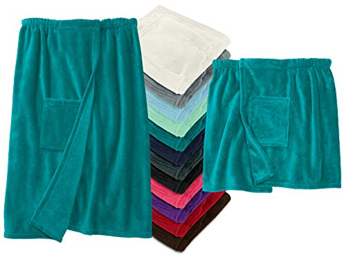 npluseins Sauna Kilt mit Klettverschluss - Damen und Herren - Kuschel Fleece 777.991, Damen L/XL, Petrol