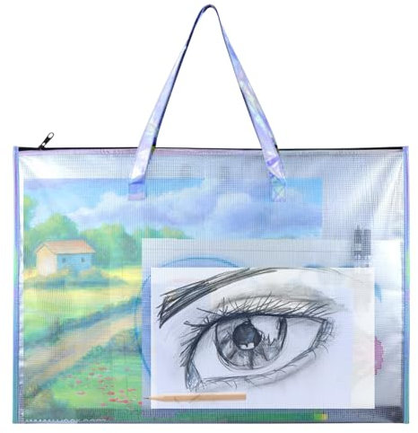 BUSOHA Große transparente Netz-Vinyl-Tasche mit Griff und Reißverschluss, wasserdichte Kunst-Aufbewahrungstasche für Kunstwerke, Diagramme und Lehrmaterial, Mehrzweck-48,8 x 63,5 cm
