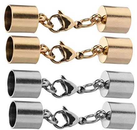 4 Stücke Karabinerverschluss Schmuck Schnur Endkappen Edelstahl - Verschluss für Schmuckherstellung Halsketten Ketten Lederband Armband DIY Gold Silber