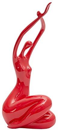 HAUCOZE Frau Figuren Skulptur Yoga Mädchen Statue Modern Dekor Kunst 33cm | Glänzend Rot Polyresin Ballerina Ornament Handgefertigt Trendig Geschenk für Familie Freunde Liebespaare