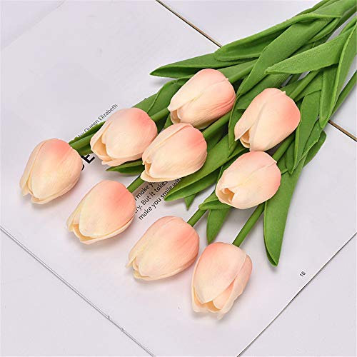 9 Pcs Künstliche Blumen, Künstliche Tulpe für Hochzeit Party Deko DIY, Pflanzen Unechte Blumen für Hochzeit Büro Tisch Fenster Wohnzimmer, Schlafzimmer (Beige Rosa)