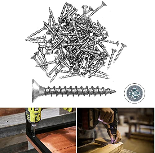 TERF® Tornillos multiusos de 3,5 x 30 mm Pozi planos de doble avellanado de zinc para madera de PVC aglomerado de madera MDF y otros tipos similares, tamaño de tornillo 3,5 x 30 mm, paquete de 200