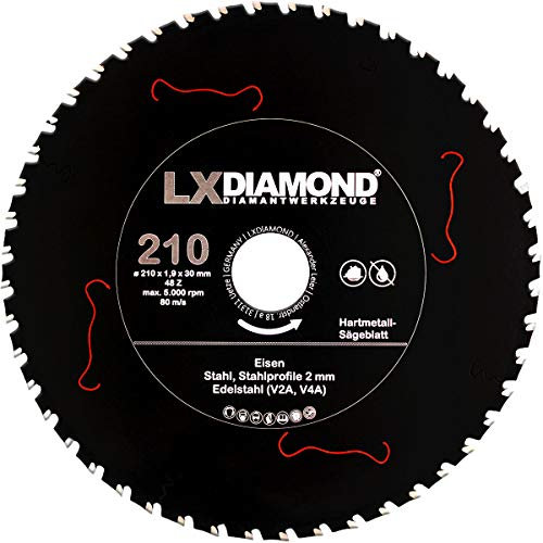 LXDIAMOND Hartmetall Sägeblatt 210mm x 30,0mm Z48 für Eisen Stahl Edelstahl V2A V4A Stahlprofile Bleche Stahl Kreissägeblatt passend für Kappsägen Handkreissägen Metall-Trennsägen Tischsägen 210x30