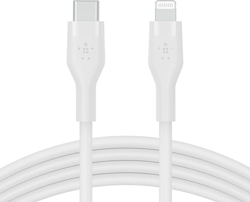 Belkin BoostCharge Flex Silikon-USB-C/Lightning-Kabel, 1 m, MFi-zertifiziert, 20 W, zum Schnellladen mit PD Power Delivery für iPhone 14/14 Plus, 13, 12, Pro, Max, mini, SE und andere Geräte – Weiß | MFi-zertifiziert, Schnellladung für iPhone 14 & früher, iPad, AirPods, Apple CarPlay, USB-C-Ladekabel
