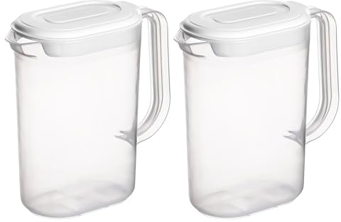 ANGIX Fridge Door Jugs with Handle Plastic Pitcher Container with Lid & Pouring Spout, Versatile Transparent Spill Proof - Space Saving Jug - 1.5 L Capacity (2)