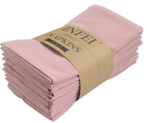 INFEI Tovaglioli di stoffa in tinta unita, set di 12 (15,7 x 11,8 pollici), tovagliolo da tavolo da cucina in cotone riutilizzabile, per feste, hotel e uso domestico (Rosa Cipria)
