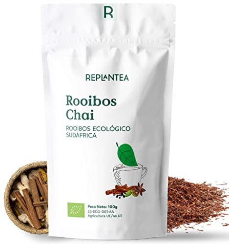 ROOIBOS CHAI Orgánico 100g (50 Tazas) | Chai Rooibos sin Teína | TE ROOIBOS CANELA, Anís, Cardamomo REPLANTEA®